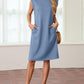 🔥2026 Summer Sale 60% OFF💥Women Round Neck Loose Split Wrinkle-Free Midi Dress with Pockets