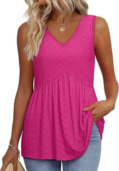 🌞HOT SALE 49% OFF👚Women's Print Flowy Sleeveless V Neck Peplum Tank Tops