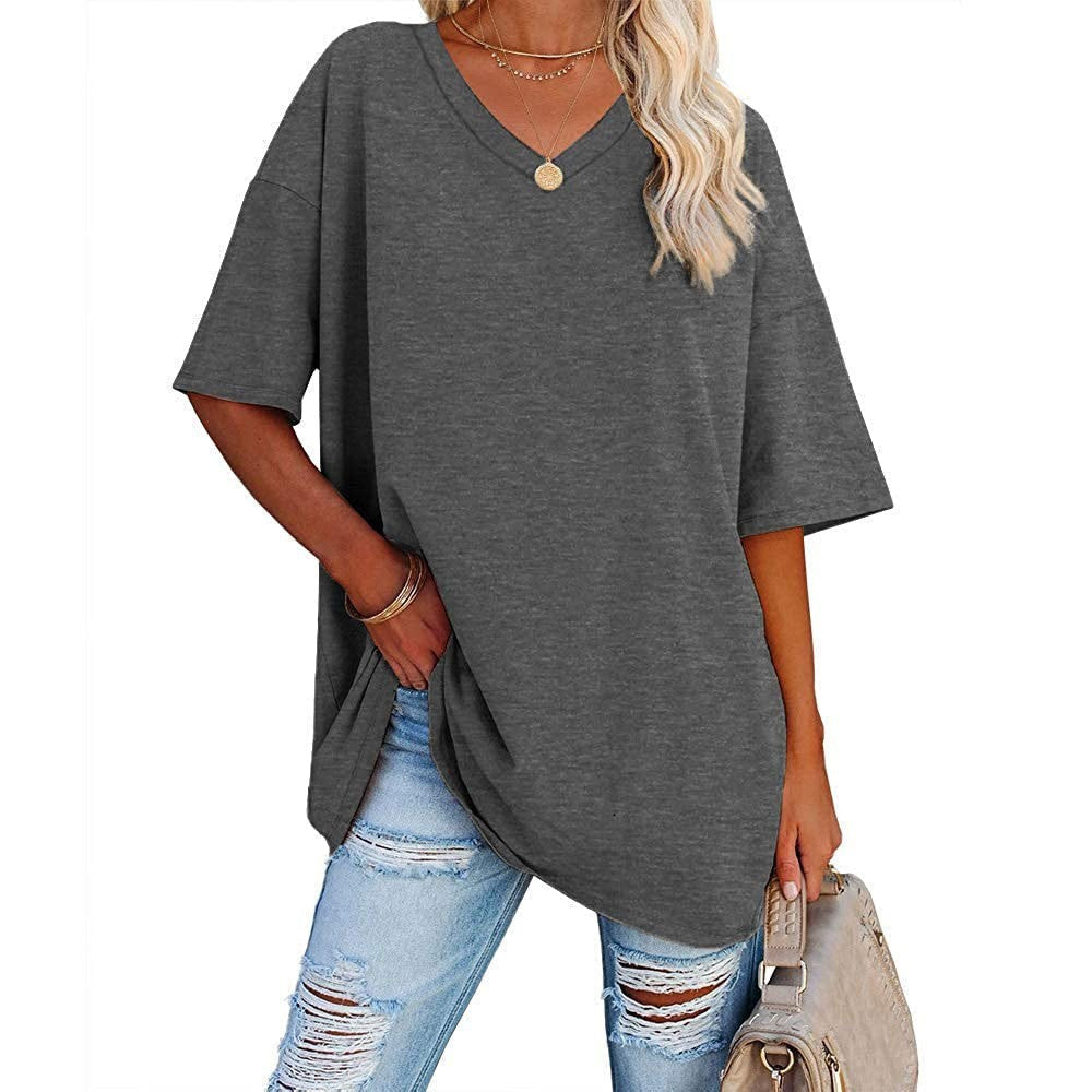 🌷2026 Summer Sale 50% OFF☀️Tankaneo Women's Plus Size V Neck T Shirts Summer Half Sleeve Tees Casual Loose Fit Cotton Tunic Top