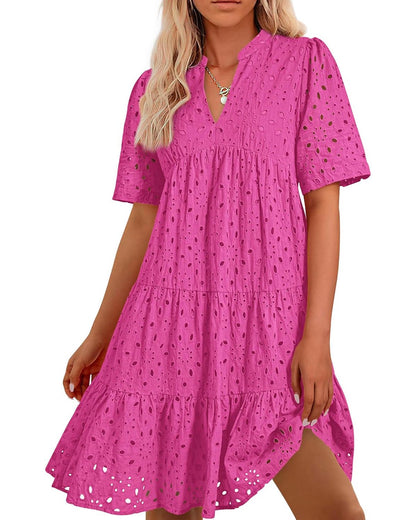 💥Last Day Special Sale 49% OFF💃Women's Elegant Hollow Out Lace Ruffle Casual Mini Dress