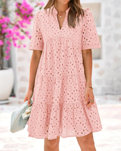 💥Last Day Special Sale 49% OFF💃Women's Elegant Hollow Out Lace Ruffle Casual Mini Dress