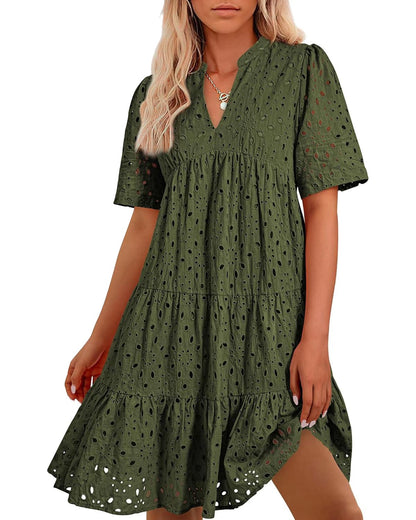 💥Last Day Special Sale 49% OFF💃Women's Elegant Hollow Out Lace Ruffle Casual Mini Dress