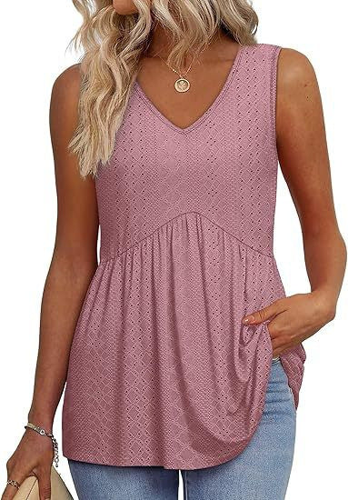 🌞HOT SALE 49% OFF👚Women's Print Flowy Sleeveless V Neck Peplum Tank Tops