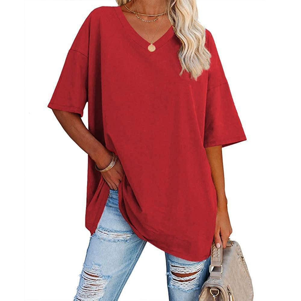 🌷2026 Summer Sale 50% OFF☀️Tankaneo Women's Plus Size V Neck T Shirts Summer Half Sleeve Tees Casual Loose Fit Cotton Tunic Top