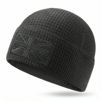 Vintage Union Jack Waffle-Knit Beanie – Distressed Aesthetic, All-Day Comfort