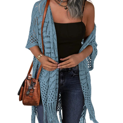 🔥 LIMITED-TIME Just £15.99!!😍Women’s Oversized Knit Cardigan – Lightweight Crochet Tassel Kimono for Spring & Summer 🌸