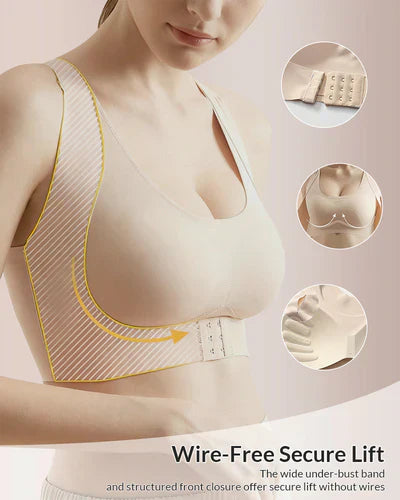 ⏳LAST DAY SALE ONLY 8.99!!👍✨Cross Back Front Closure Wireless Posture Support Bra– All-Day Comfort, Breathable & Summer-Ready 💕