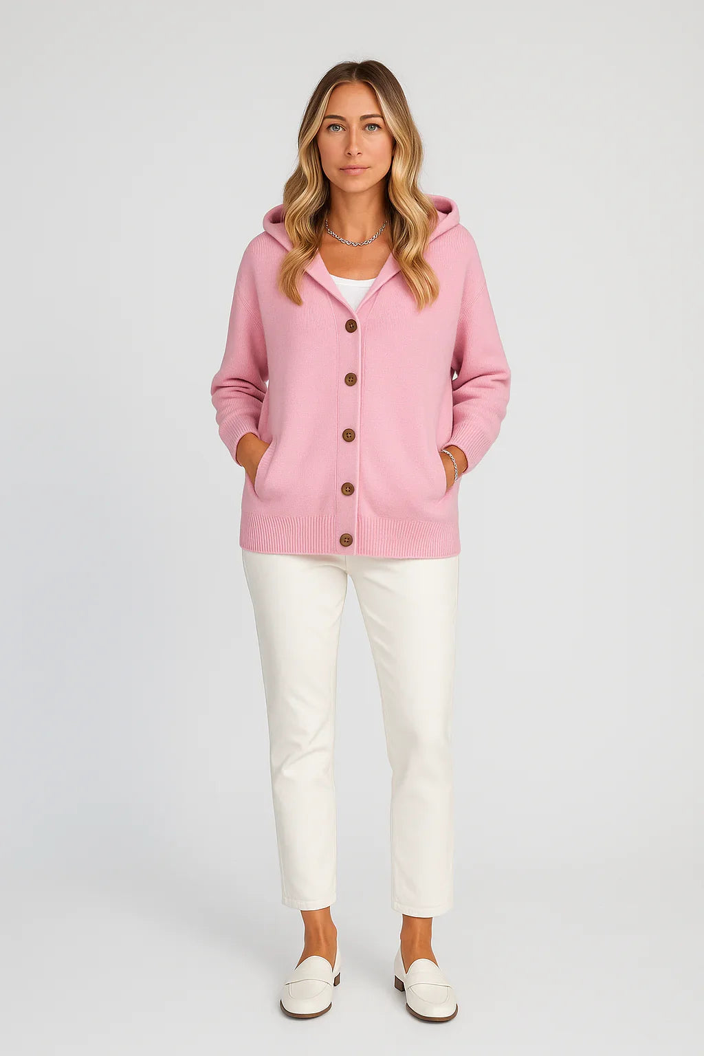 Women Cotton Plain Long Sleeve Comfy Casual Cardigan