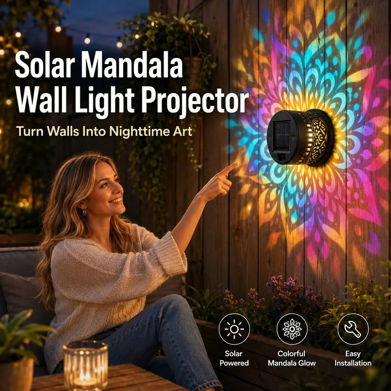 💡💓Surprise Price: Only £7.99!!🔥Solar-Powered Mandala Projector Light🎁🏠