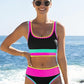 💃👙Last Day Sale 50% OFF🌈Color Block Patchwork Sporty 3-Piece Bikini Set - High Waisted & Tummy Control Swimsuit