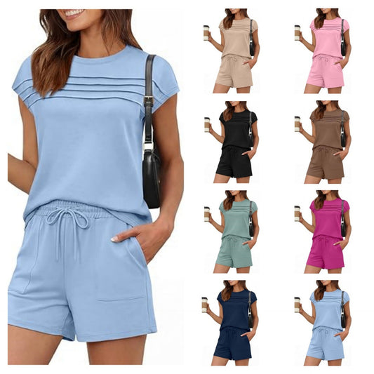 🔥LAST DAY SALE 70% OFF👍✨Women's Crew Neck Top & Drawstring Pants Short Set