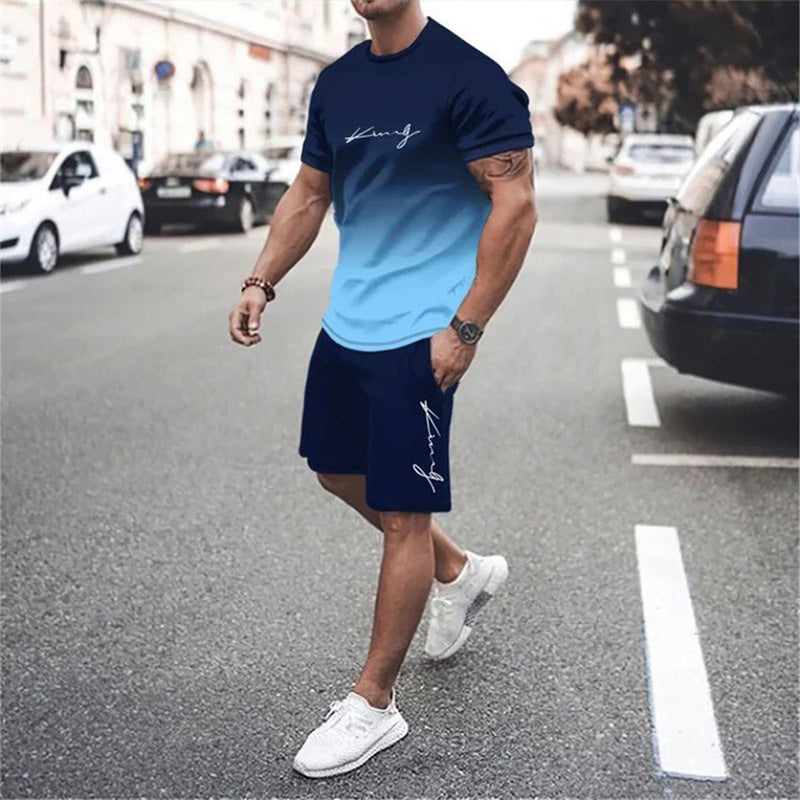 🏖️⏳SUMMER SALE: ONLY ￡14.99!!😎Men's Gradient Color T-Shirt & Shorts Set