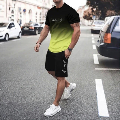 🏖️⏳SUMMER SALE: ONLY ￡14.99!!😎Men's Gradient Color T-Shirt & Shorts Set