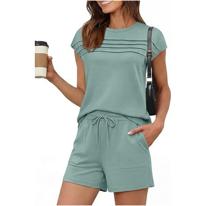 🔥LAST DAY SALE 70% OFF👍✨Women's Crew Neck Top & Drawstring Pants Short Set
