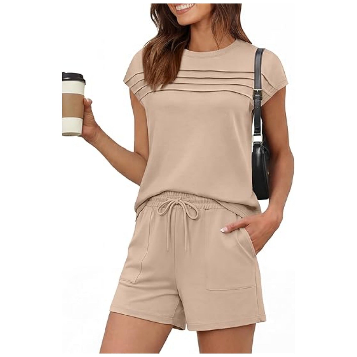 🔥LAST DAY SALE 70% OFF👍✨Women's Crew Neck Top & Drawstring Pants Short Set