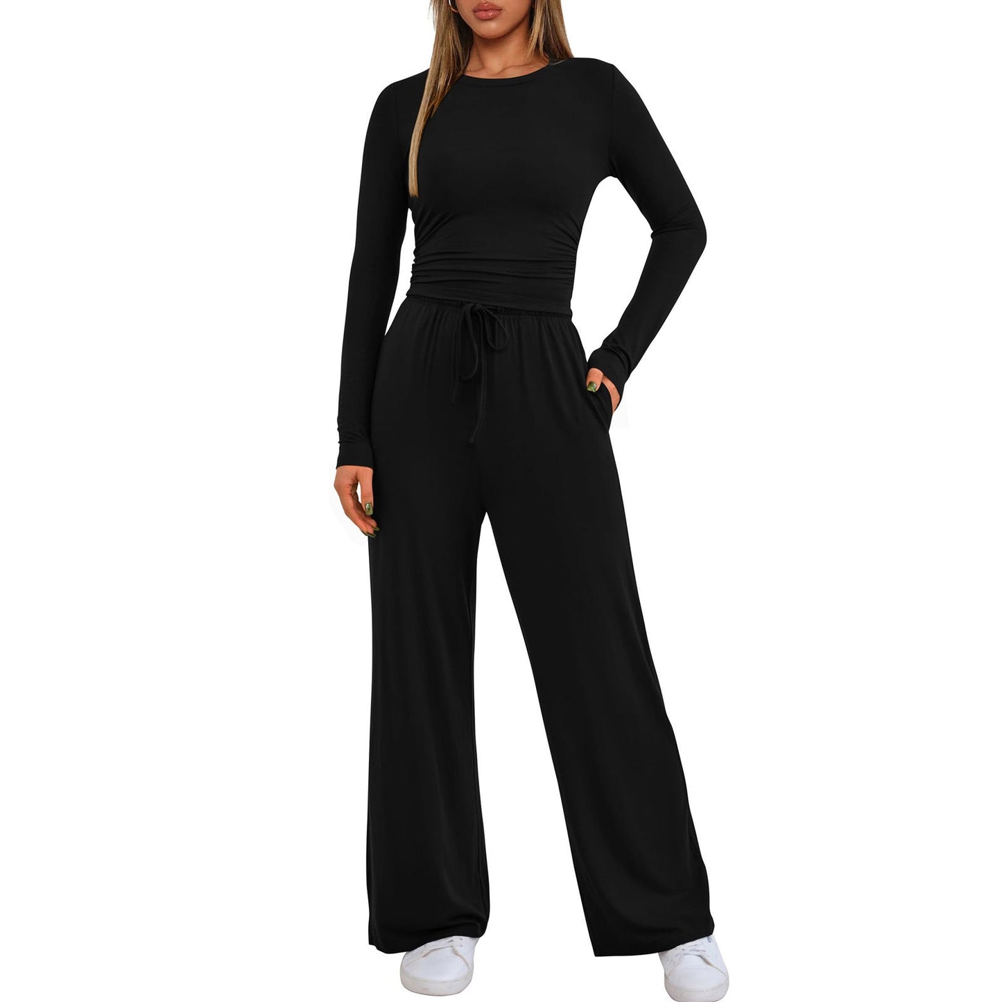 🔥LAST DAY 50% OFF👚2025 Women's Fall Outfits Long Sleeve Wide Leg Lounge Set💕