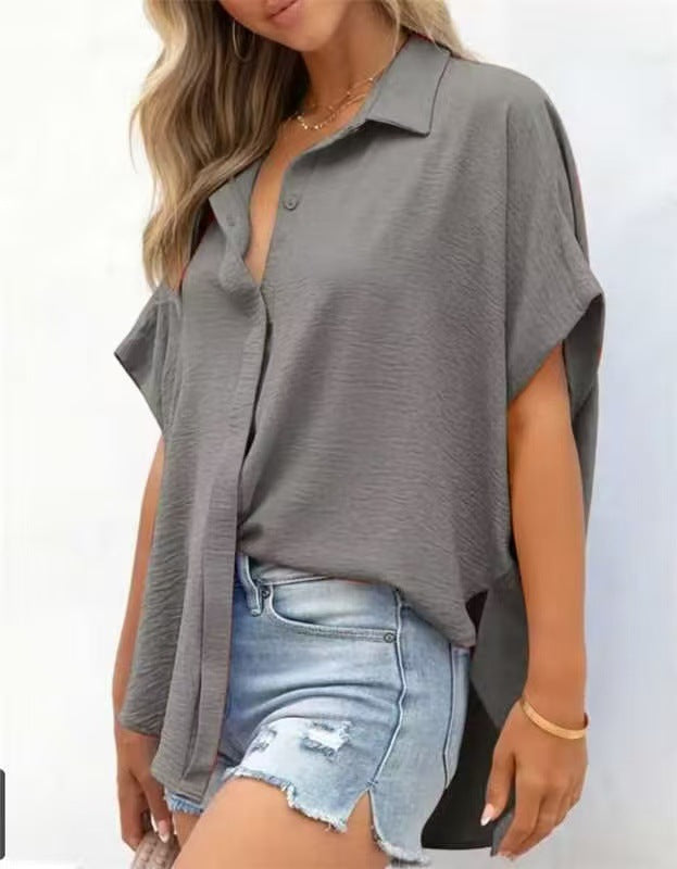 🔥2026 Summer Hot Sale 49% OFF💥Women's Tops Casual V Neck Button Down Shirts Solid Short Sleeve Blouses