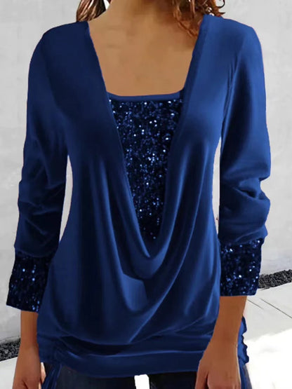 🎁New Year Sale 70% OFF 💕 Sequin Loose Smocked Fake Two-Piece Top