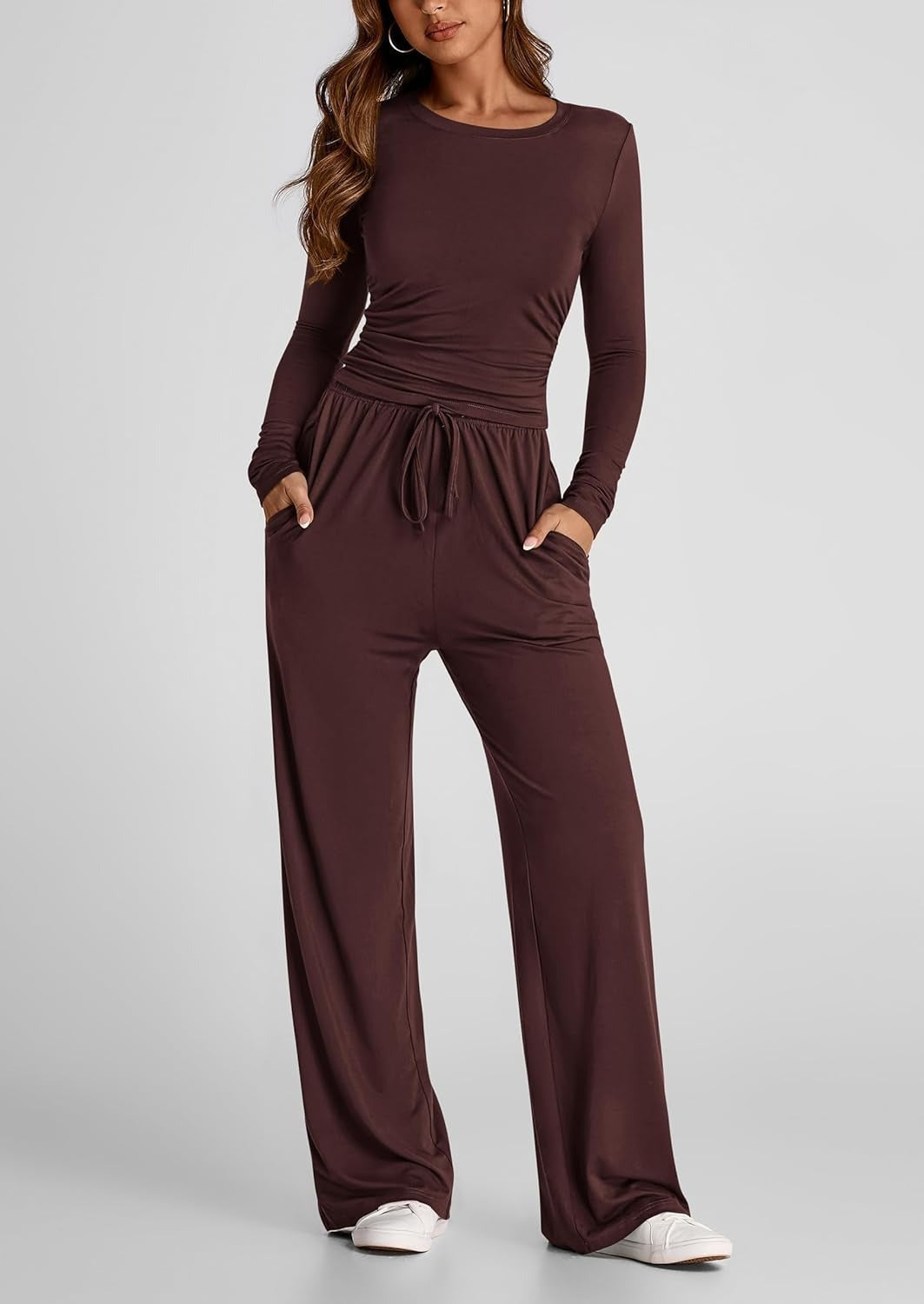 🔥LAST DAY 50% OFF👚2025 Women's Fall Outfits Long Sleeve Wide Leg Lounge Set💕
