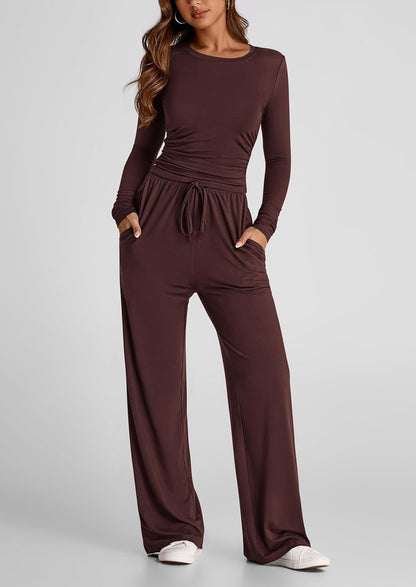 🔥LAST DAY 50% OFF👚2025 Women's Fall Outfits Long Sleeve Wide Leg Lounge Set💕