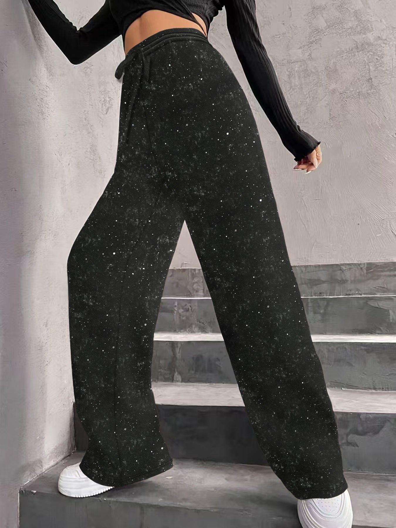 💖💃LAST DAY SALE 50% OFF👖✨Women's Sequin Sparkle Wide Leg Pants with Elastic Waistband✨