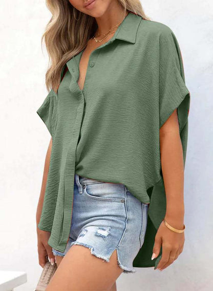 🔥2026 Summer Hot Sale 49% OFF💥Women's Tops Casual V Neck Button Down Shirts Solid Short Sleeve Blouses