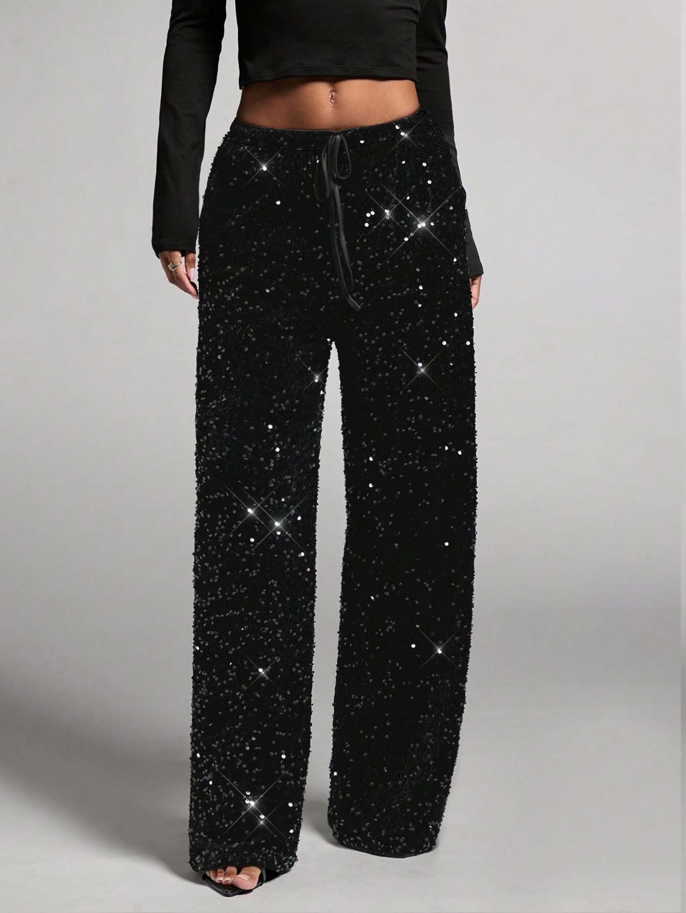 💖💃LAST DAY SALE 50% OFF👖✨Women's Sequin Sparkle Wide Leg Pants with Elastic Waistband✨