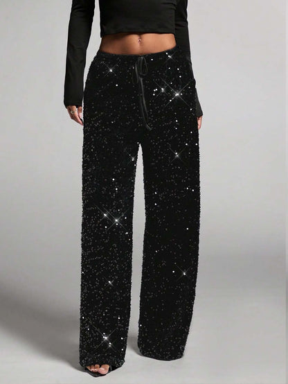 💖💃LAST DAY SALE 50% OFF👖✨Women's Sequin Sparkle Wide Leg Pants with Elastic Waistband✨