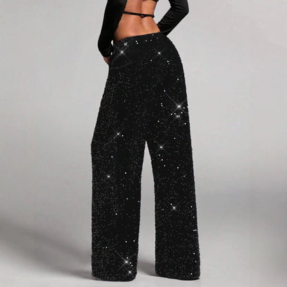 💖💃LAST DAY SALE 50% OFF👖✨Women's Sequin Sparkle Wide Leg Pants with Elastic Waistband✨
