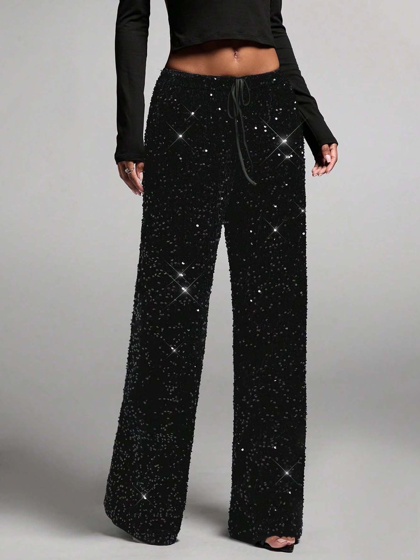 💖💃LAST DAY SALE 50% OFF👖✨Women's Sequin Sparkle Wide Leg Pants with Elastic Waistband✨