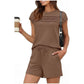 🔥LAST DAY SALE 70% OFF👍✨Women's Crew Neck Top & Drawstring Pants Short Set