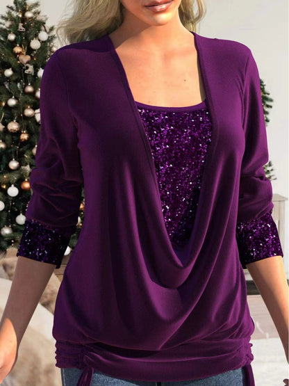 🎁New Year Sale 70% OFF 💕 Sequin Loose Smocked Fake Two-Piece Top