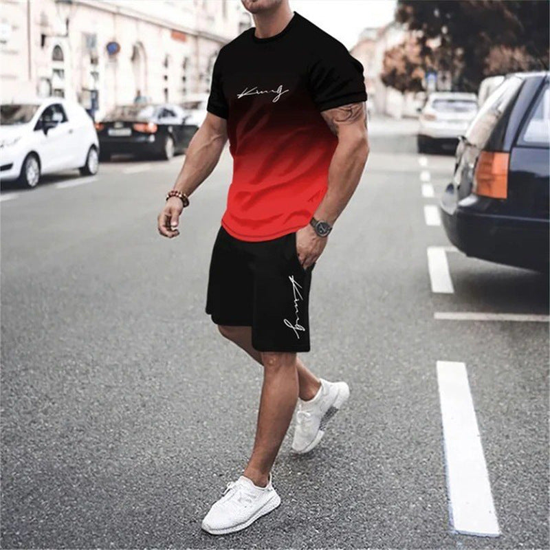 🏖️⏳SUMMER SALE: ONLY ￡14.99!!😎Men's Gradient Color T-Shirt & Shorts Set
