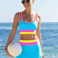💃👙Last Day Sale 50% OFF🌈Color Block Patchwork Sporty 3-Piece Bikini Set - High Waisted & Tummy Control Swimsuit