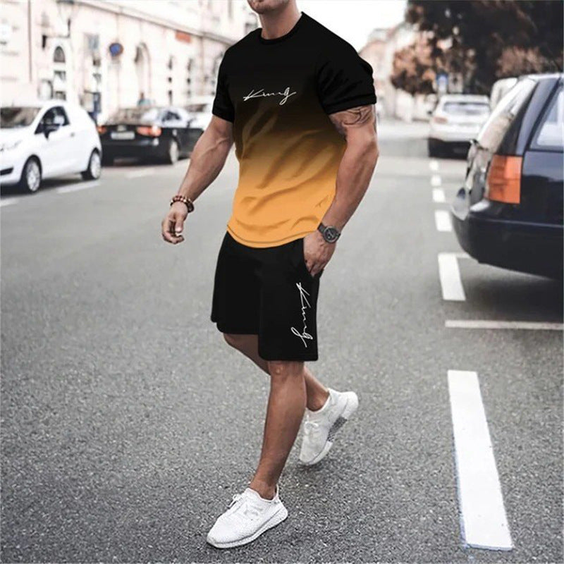 🏖️⏳SUMMER SALE: ONLY ￡14.99!!😎Men's Gradient Color T-Shirt & Shorts Set