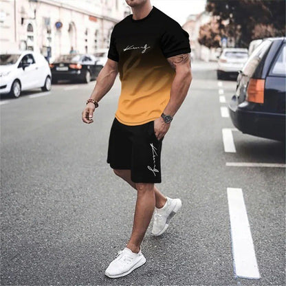 🏖️⏳SUMMER SALE: ONLY ￡14.99!!😎Men's Gradient Color T-Shirt & Shorts Set