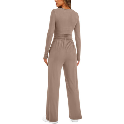 🔥LAST DAY 50% OFF👚2025 Women's Fall Outfits Long Sleeve Wide Leg Lounge Set💕