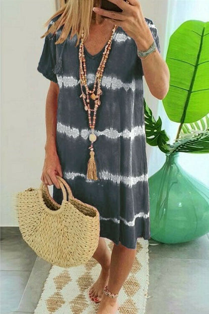 👗Surprise Price: Only £11.99!!🌈 Tie-Dye Striped Short Sleeve T-Shirt Dress – Soft & flowy – Perfect for summer, beach or casual days – comfortable and stylish 🌊✨