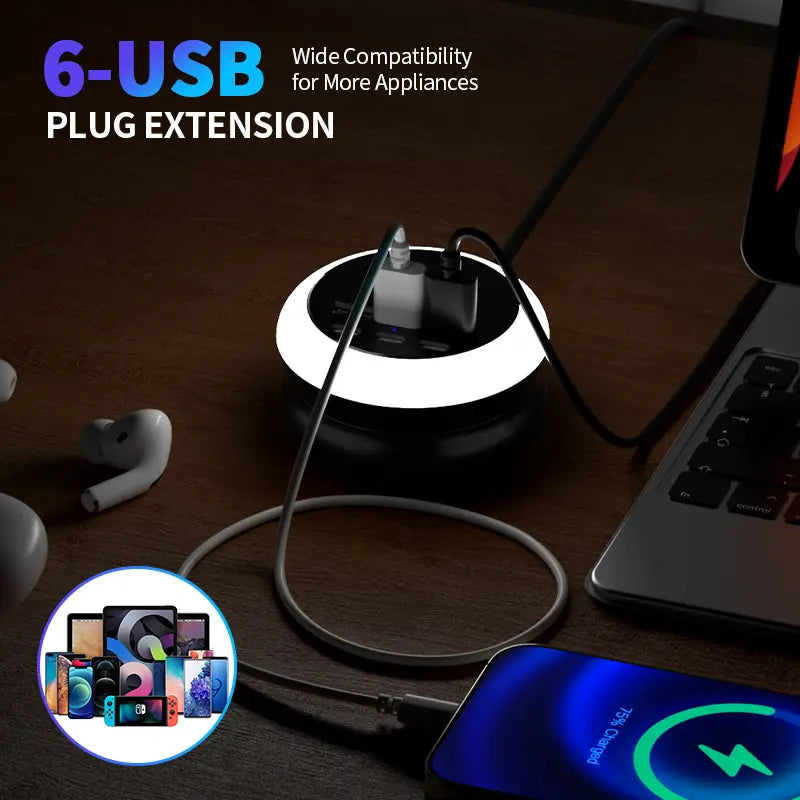 🔥Summer Hot Sales - Save 48% OFF🔋 Portable Power Strip with USB-C Charging & LED Lights ✨ – 6 USB Ports for Home 🏠, Office 💻 & Travel ✈️