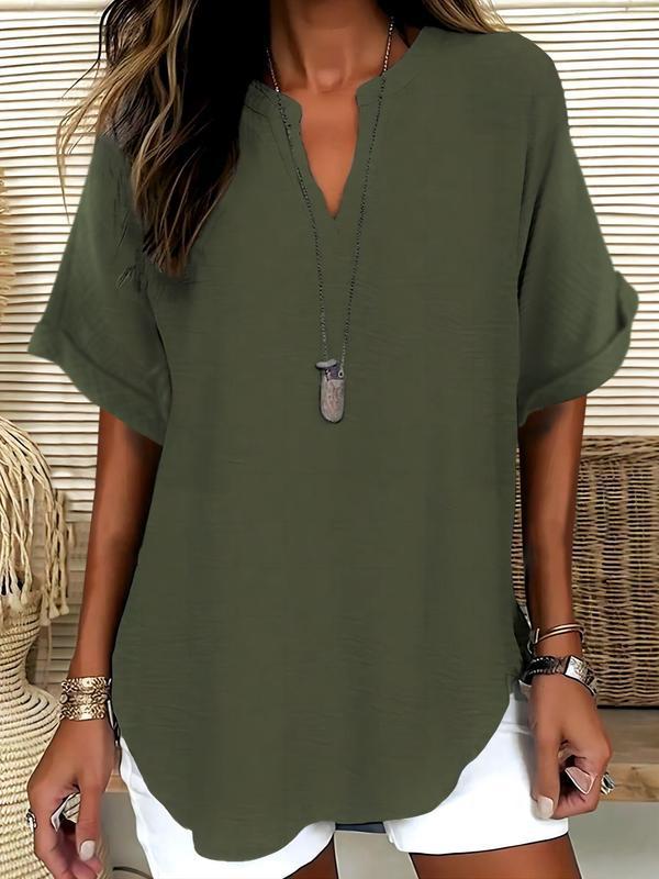 🔥Last Day-60% OFF🖤Women's Plain Short Sleeve Blouse, Casual Solid Color Top for Daily Wear