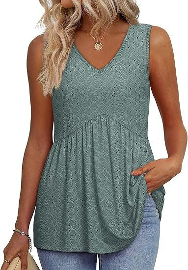 🌞HOT SALE 49% OFF👚Women's Print Flowy Sleeveless V Neck Peplum Tank Tops