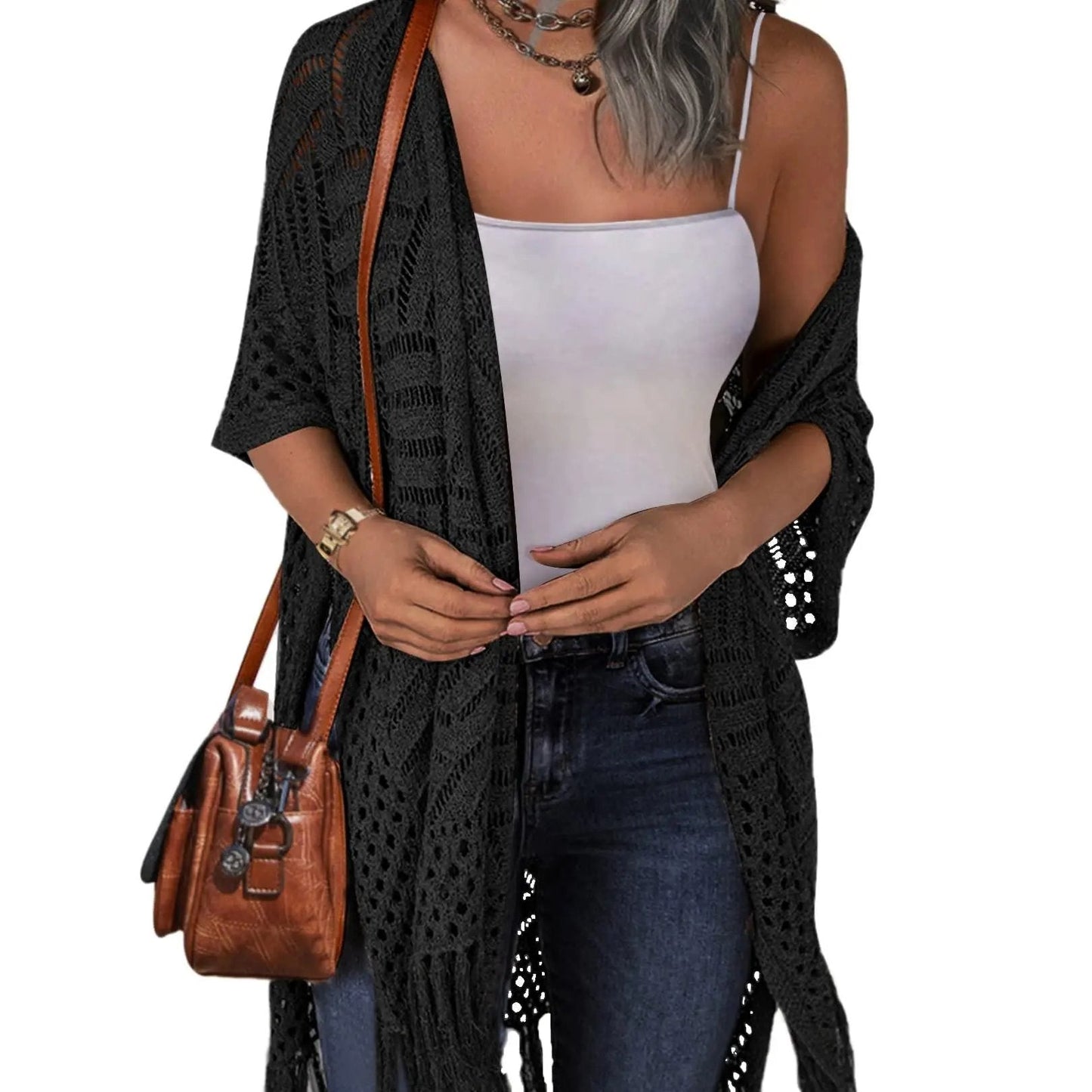 🔥 LIMITED-TIME Just £15.99!!😍Women’s Oversized Knit Cardigan – Lightweight Crochet Tassel Kimono for Spring & Summer 🌸