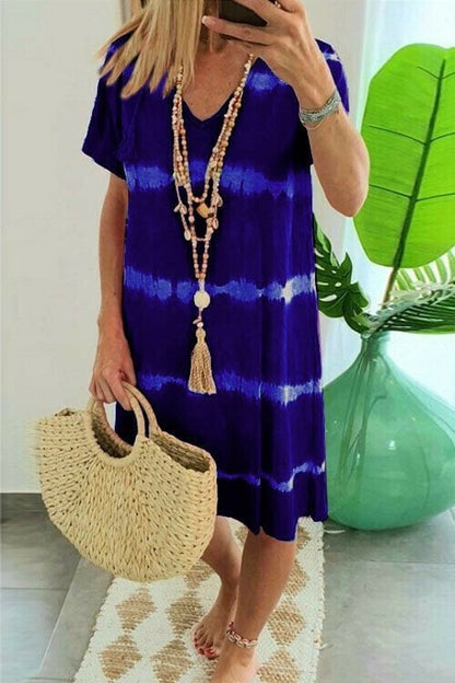 👗Surprise Price: Only £11.99!!🌈 Tie-Dye Striped Short Sleeve T-Shirt Dress – Soft & flowy – Perfect for summer, beach or casual days – comfortable and stylish 🌊✨
