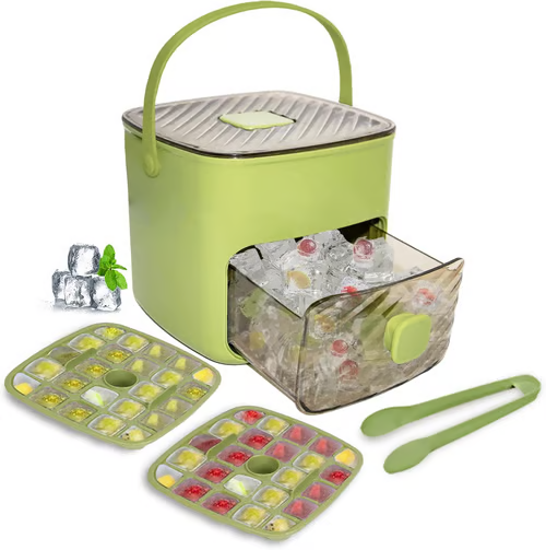 🎁2026 New Arrivals 50% OFF💥Essential for summer🥤🧊 Ice Cube Maker with Storage – 48 cubes at once, leak‑proof lid. Stackable, saves space. Includes ice scoop & tong.