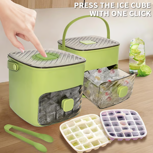 🎁2026 New Arrivals 50% OFF💥Essential for summer🥤🧊 Ice Cube Maker with Storage – 48 cubes at once, leak‑proof lid. Stackable, saves space. Includes ice scoop & tong.