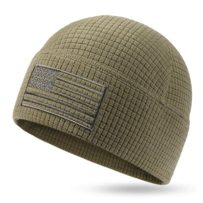 Vintage Union Jack Waffle-Knit Beanie – Distressed Aesthetic, All-Day Comfort