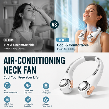 ⏰Last Day Special Price ￡12.99!!❄Neck Air Conditioner Fan – Ultra‑quiet, 360° rotating, 3 speeds. Hands‑free cooling, long battery. Summer essential! 😎🌬️