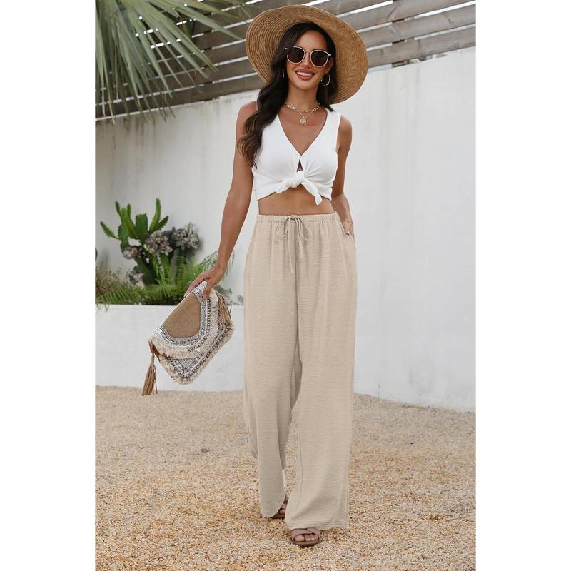 💖LAST DAY SALE 50% OFF💷Women's Summer Wide Leg Pants Flowy Drawstring Elastic Waist Trousers with Pockets