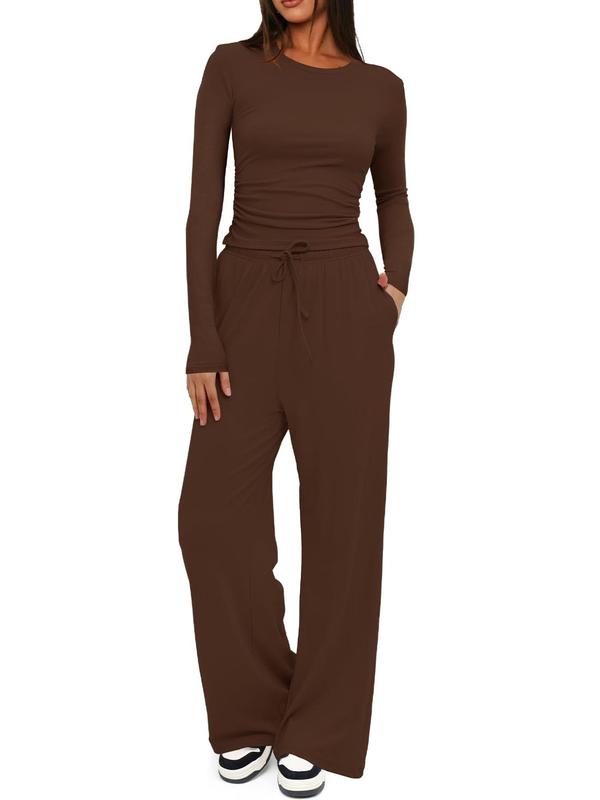 🔥LAST DAY 50% OFF👚2025 Women's Fall Outfits Long Sleeve Wide Leg Lounge Set💕