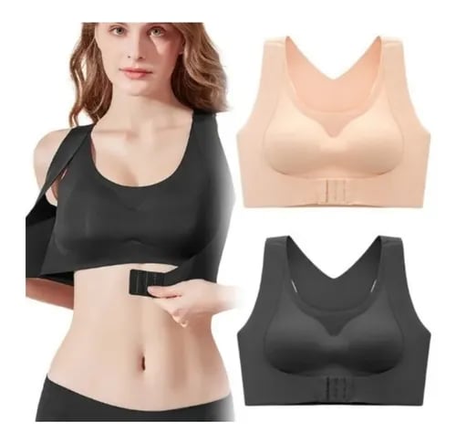 ⏳LAST DAY SALE ONLY 8.99!!👍✨Cross Back Front Closure Wireless Posture Support Bra– All-Day Comfort, Breathable & Summer-Ready 💕